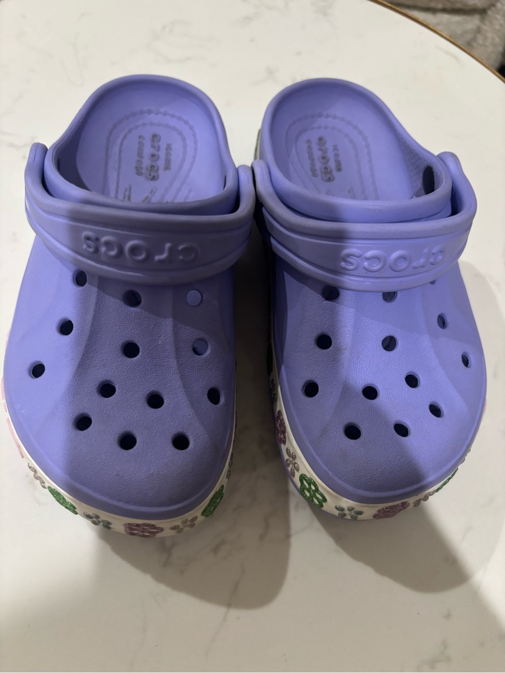 CROCS Kids Classic Clog in Lavender with Floral Sole Accents toddler size 10